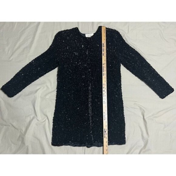 Cache Vintage Silk Black Sequin Textured Cardigan Jacket Women's Medium Formal - Picture 7 of 12